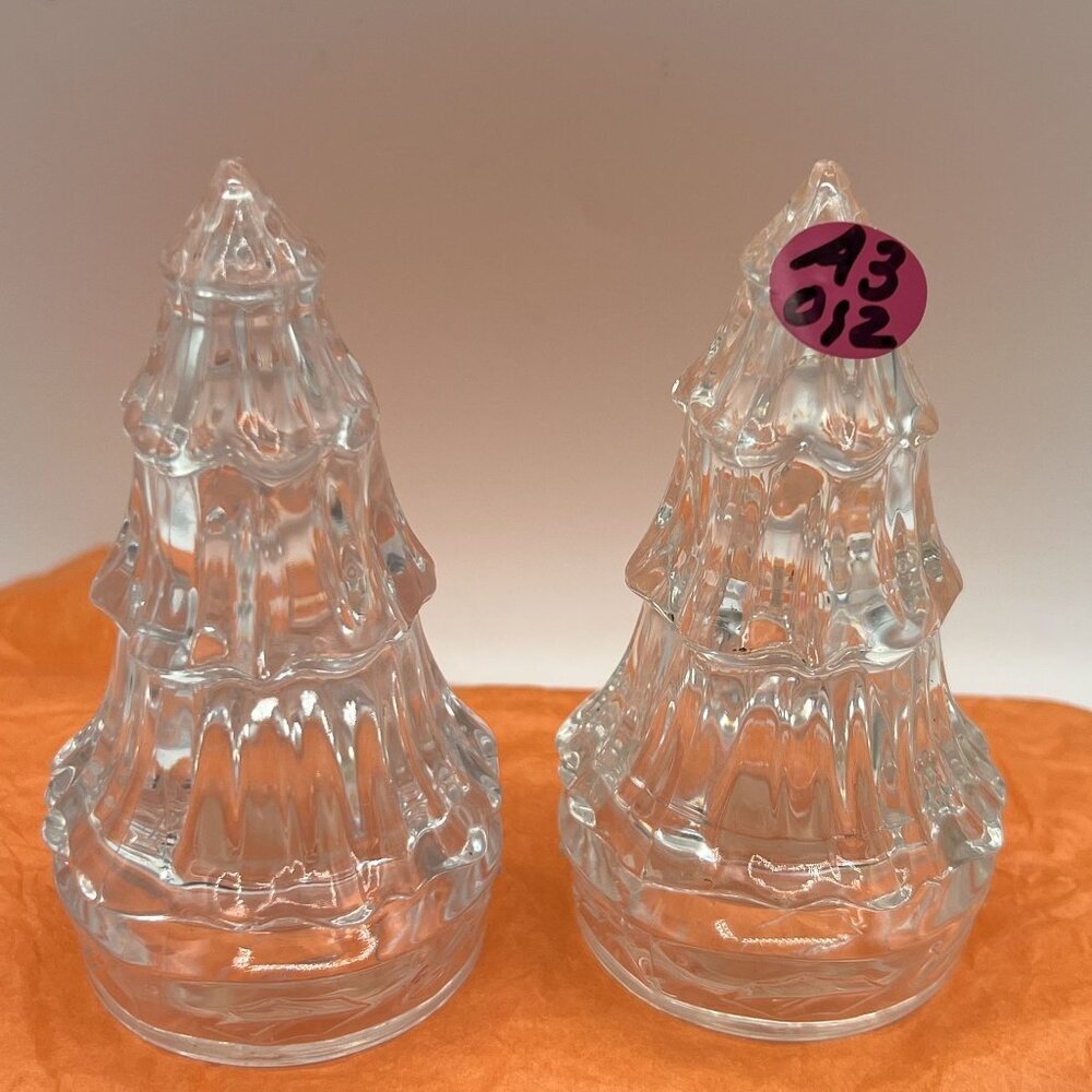 Gorham Fine Crystal Salt Pepper Shakers Christmas Tree 4" Germany Made Holiday - Picture 11 of 11